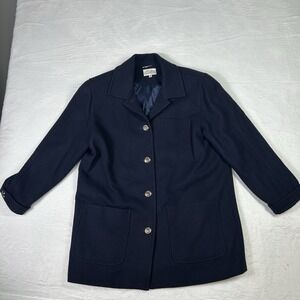 Vintage Susan Bristol Wool Coat Womens Size 8 Navy‎ Nautical Overcoat